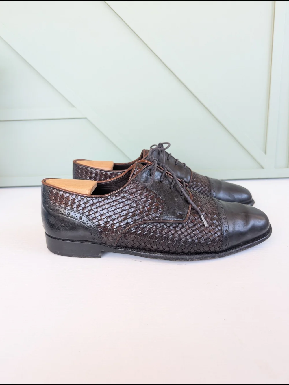 Men's Woven Leather Derby Shoes - Brown/Black